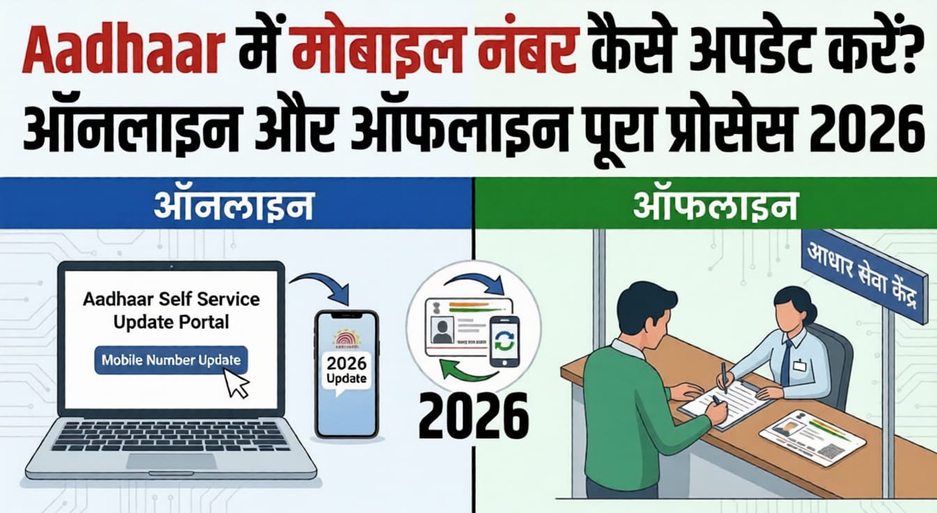 Aadhaar में मोबाइल नंबर कैसे अपडेट करें? ऑनलाइन और ऑफलाइन पूरा प्रोसेस 2026